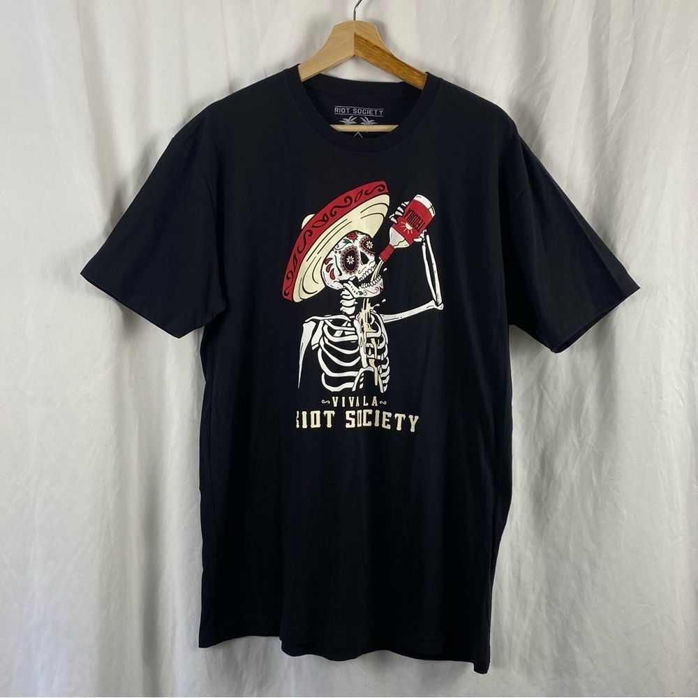 Vivala Riot Society Skeleton Tequila Graphic Tee 100% Cotton Large